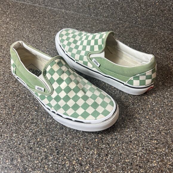 Vans Classic Old Skool Womens Ss 8.5 Jade/White Check Slip On Canvas Casual Shoe - Picture 1 of 11